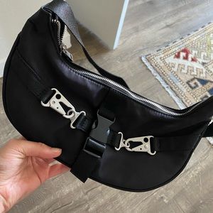 Nylon Black Shoulder Bag with Silver Hardware